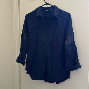 Zara women button up with silver fringe on sleeves